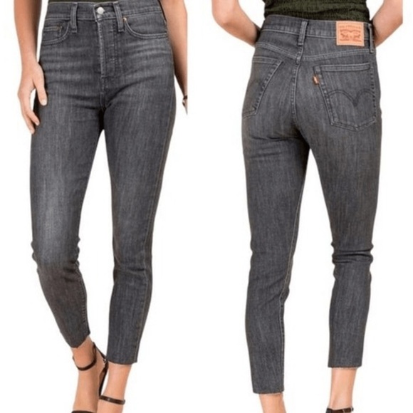Levi’s Wedgie Skinny Ravens Wing Charcoal Raw Hem Button Fly Size 30 H1 - Picture 1 of 10